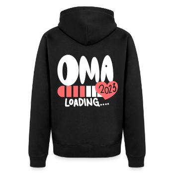 Oma 2023 - Werdende Oma 2023 - Unisex Premium Bio Zip Hoodie - Schwarz - Hinten - Nico (187cm)