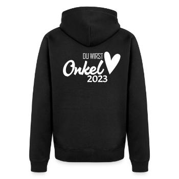 Onkel 2023 - Onkel werden - Unisex Premium Bio Zip Hoodie - Schwarz - Hinten - Nico (187cm)