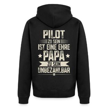 Pilot Papa Vater Vatertag - Unisex Premium Bio Zip Hoodie - Schwarz - Hinten - Nico (187cm)