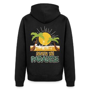 Death in Paradise – Skelett Urlaub Vibes - Unisex Premium Bio Zip Hoodie - Schwarz - Hinten - Nico (187cm)
