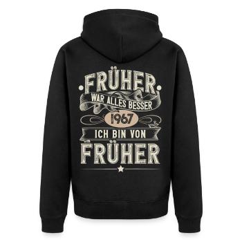 1967 Geburtstag Geburtsjahr Jahrgang - Unisex Premium Bio Zip Hoodie - Schwarz - Hinten - Nico (187cm)