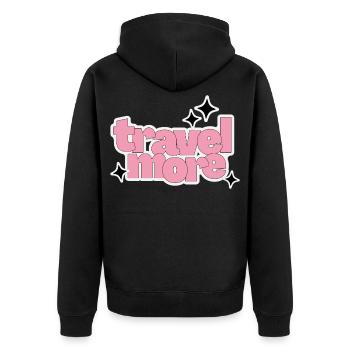 Pink Travel More - Unisex Premium Bio Zip Hoodie - Schwarz - Hinten - Nico (187cm)