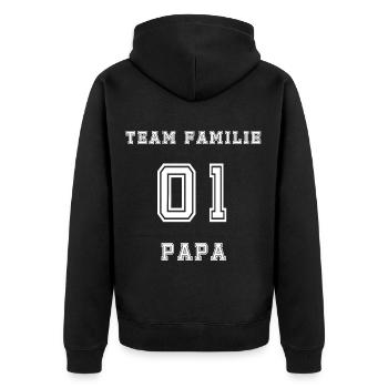 Team Family 01 Papa - Unisex Premium Bio Zip Hoodie - Schwarz - Hinten - Nico (187cm)