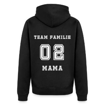 Team Familie 02 Mama - Unisex Premium Bio Zip Hoodie - Schwarz - Hinten - Nico (187cm)