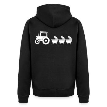 Traktor mit Babywagen - Drillinge - Unisex Premium Bio Zip Hoodie - Schwarz - Hinten - Nico (187cm)