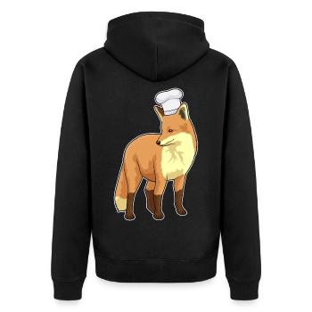 Fuchs Koch Kochmütze Kochen - Unisex Premium Bio Zip Hoodie - Schwarz - Hinten - Nico (187cm)