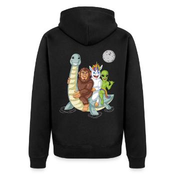 Bigfoot Alien Einhorn auf Loch Ness - Unisex Premium Bio Zip Hoodie - Schwarz - Hinten - Nico (187cm)