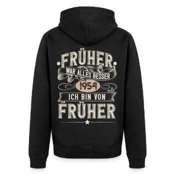 1954 Geburtstag Geburtsjahr Jahrgang - Unisex Premium Bio Zip Hoodie - Schwarz - Hinten - Nico (187cm)