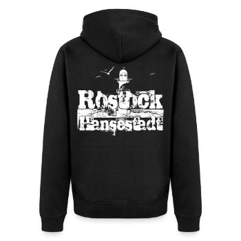 Rostock Hansestadt - Unisex Premium Bio Zip Hoodie - Schwarz - Hinten - Nico (187cm)