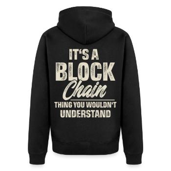 Krypto Blockchain - Unisex Premium Bio Zip Hoodie - Schwarz - Hinten - Nico (187cm)