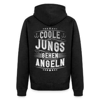 Coole Jungs Gehen Angeln - Unisex Premium Bio Zip Hoodie - Schwarz - Hinten - Nico (187cm)
