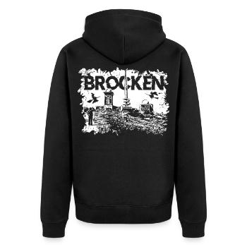 Harz Brocken Wandern - Unisex Premium Bio Zip Hoodie - Schwarz - Hinten - Nico (187cm)