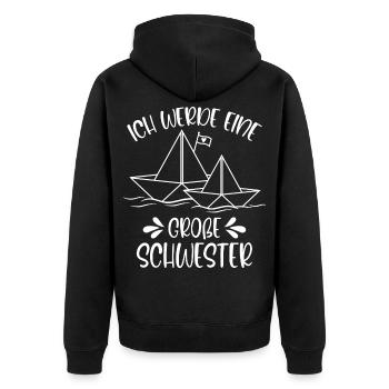 Ich werde eine große Schwester Papierschiff Schiff - Unisex Premium Bio Zip Hoodie - Schwarz - Hinten - Nico (187cm)