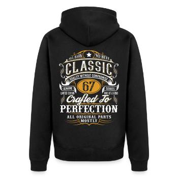 67. Geburtstag - Unisex Premium Bio Zip Hoodie - Schwarz - Hinten - Nico (187cm)