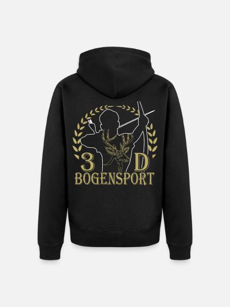 Waldjäger mit Bogen und Geweihmotiv - Unisex Premium Bio Zip Hoodie - Schwarz