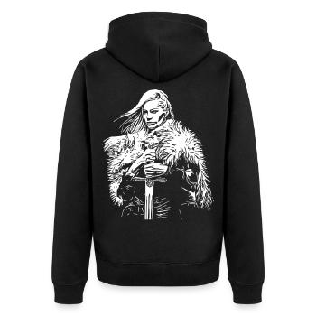 Walküre - Wikinger Frau - Unisex Premium Bio Zip Hoodie - Schwarz - Hinten - Nico (187cm)