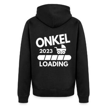 Onkel 2023 - Onkel werden - Unisex Premium Bio Zip Hoodie - Schwarz - Hinten - Nico (187cm)