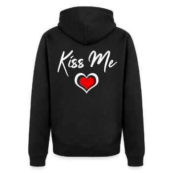 Kiss Me Herzchen - Unisex Premium Bio Zip Hoodie - Schwarz - Hinten - Nico (187cm)