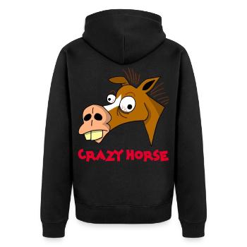 verrücktes Pferd - Unisex Premium Bio Zip Hoodie - Schwarz - Hinten - Nico (187cm)