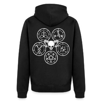 White demon skull and demonic symbols - Unisex Premium Organic Zip Hoodie - black - Back - Nico (187cm)