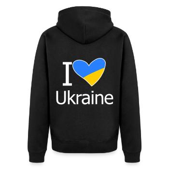 Ukraine - Unisex Premium Bio Zip Hoodie - Schwarz - Hinten - Nico (187cm)