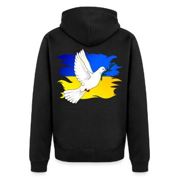 Ukraine Flagge in Landesfarben und Friedenstaube - Unisex Premium Bio Zip Hoodie - Schwarz - Hinten - Nico (187cm)