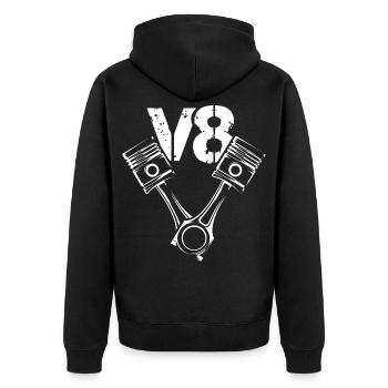 V8 Engine Symbol Piston Illustration Cars Graphic - Unisex Premium Organic Zip Hoodie - black - Back - Nico (187cm)