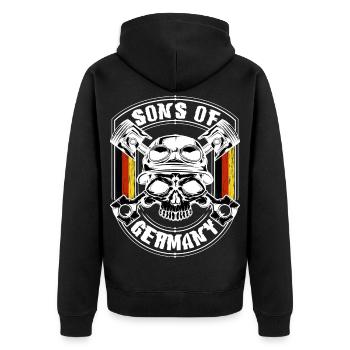 Biker Sons of Germany - Unisex Premium Bio Zip Hoodie - Schwarz - Hinten - Nico (187cm)