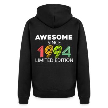 Fantastisch seit 1994 - Jahrgang 1994 - Unisex Premium Bio Zip Hoodie - Schwarz - Hinten - Nico (187cm)