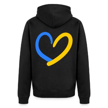 Ukraine Herz - Unisex Premium Bio Zip Hoodie - Schwarz - Hinten - Nico (187cm)