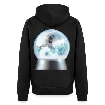 Snow Globe Puppy in Winter Glint - Unisex Premium Organic Zip Hoodie - black - Back - Nico (187cm)