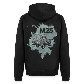 Multicar M25 - Unisex Premium Organic Zip Hoodie - black - Back - Nico (187cm)