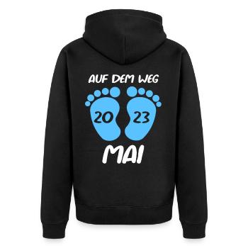 Geburtsmonat Mai 2023 Junge Sohn Schwanger - Unisex Premium Bio Zip Hoodie - Schwarz - Hinten - Nico (187cm)