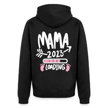 Mama 2023 loading - Werdende Mutter 2023 - Unisex Premium Bio Zip Hoodie - Schwarz - Hinten - Nico (187cm)