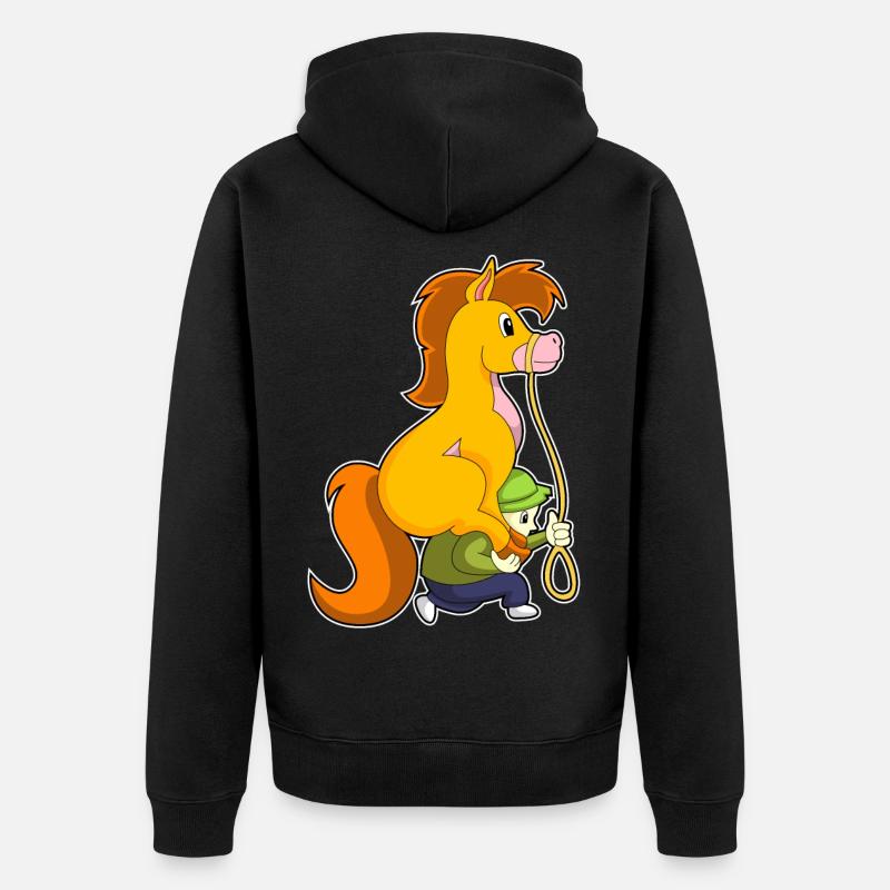 Pferd mit Junge - Unisex Premium Bio Zip Hoodie - Schwarz