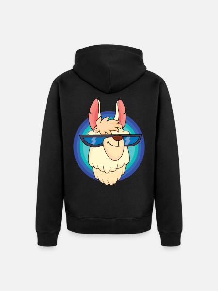 Cool llama with cool glasses - Unisex Premium Organic Zip Hoodie - black