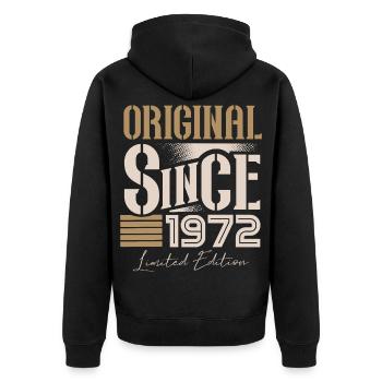 Né en 1972 Anniversaire Année vintage rétro - Veste à capuche bio Premium Unisexe - noir - Dos - Nico (187cm)