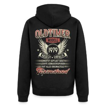 1979 Geboren Geburtstag Oldtimer - Unisex Premium Bio Zip Hoodie - Schwarz - Hinten - Nico (187cm)