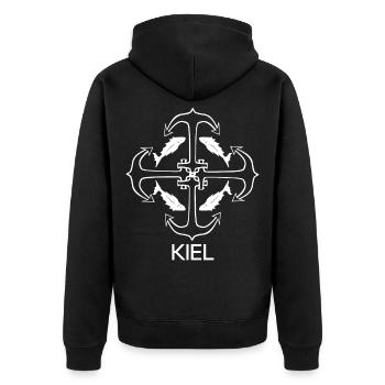 Kiel - Unisex Premium Bio Zip Hoodie - Schwarz - Hinten - Nico (187cm)