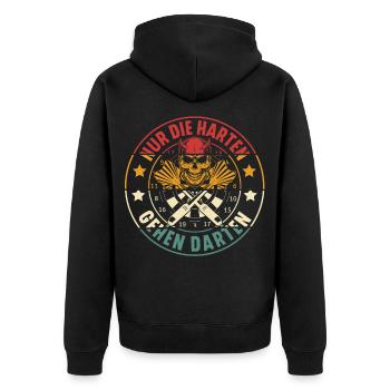 Dart Darten Darts - Unisex Premium Bio Zip Hoodie - Schwarz - Hinten - Nico (187cm)