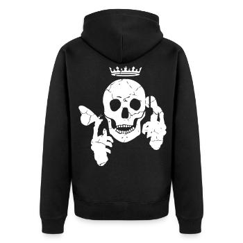 Crâne avec papillon et téléphone - Veste à capuche bio Premium Unisexe - noir - Dos - Nico (187cm)