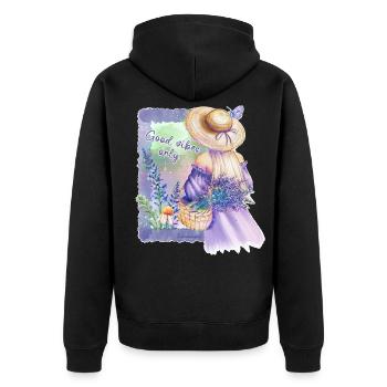 Pastellblumen GuteVibes - Unisex Premium Bio Zip Hoodie - Schwarz - Hinten - Nico (187cm)