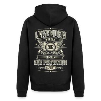 Jahrgang 2012 Geboren Geburtstag Legende - Unisex Premium Bio Zip Hoodie - Schwarz - Hinten - Nico (187cm)
