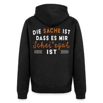 Ist mir Schei*egal Frecher Spruch Provokation Fun - Unisex Premium Bio Zip Hoodie - Schwarz - Hinten - Nico (187cm)