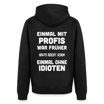 Inspirierender Spruch Verteidiger des Alltags - Unisex Premium Bio Zip Hoodie - Schwarz - Hinten - Nico (187cm)