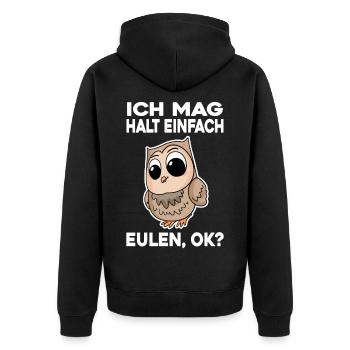 Ich mag halt einfach Eulen - Unisex Premium Bio Zip Hoodie - Schwarz - Hinten - Nico (187cm)
