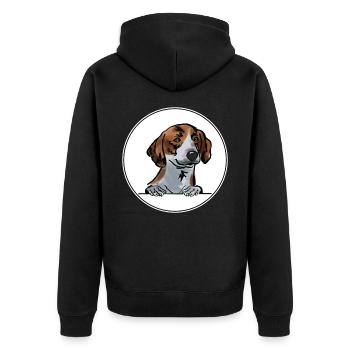 Drever Dog für Peeking Dog Lovers - Unisex Premium Bio Zip Hoodie - Schwarz - Hinten - Nico (187cm)