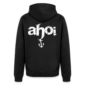 Ahoi - Unisex Premium Bio Zip Hoodie - Schwarz - Hinten - Nico (187cm)