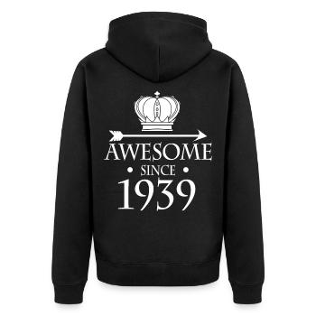 Fantastisch seit 1939 - Jahrgang 1939 - Unisex Premium Bio Zip Hoodie - Schwarz - Hinten - Nico (187cm)