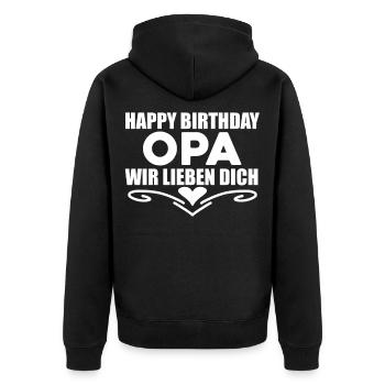 Happy Birthday Opa - Unisex Premium Bio Zip Hoodie - Schwarz - Hinten - Nico (187cm)